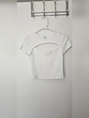 TNA White Short Sleeve Cutout Crop Top